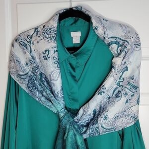 CHICO'S NWT BRIGHT JADE BLOUSE AND SCARF SET SZ 4